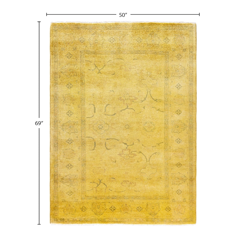Overdyed One-of-a-Kind Hand-Knotted Area Rug - Yellow - 4' 2" x 5' 9"
