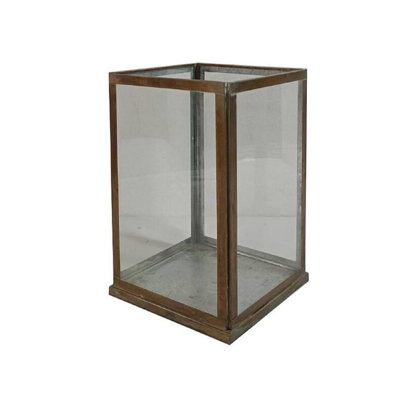 Medium Iron and Glass Aged-Finish Candle Holder - 9.5" - Antique Brown