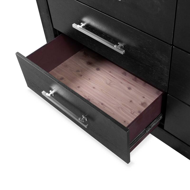 Furniture of America Alaric Modern Black Solid Wood 2-piece Dresser and Mirror Set With Cedar-Lined Bottom Drawer