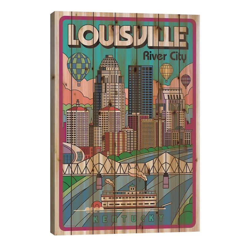 Louisville Pop Art Travel Poster Print On Wood by Jim Zahniser - Multi-Color - 40x26x1.5