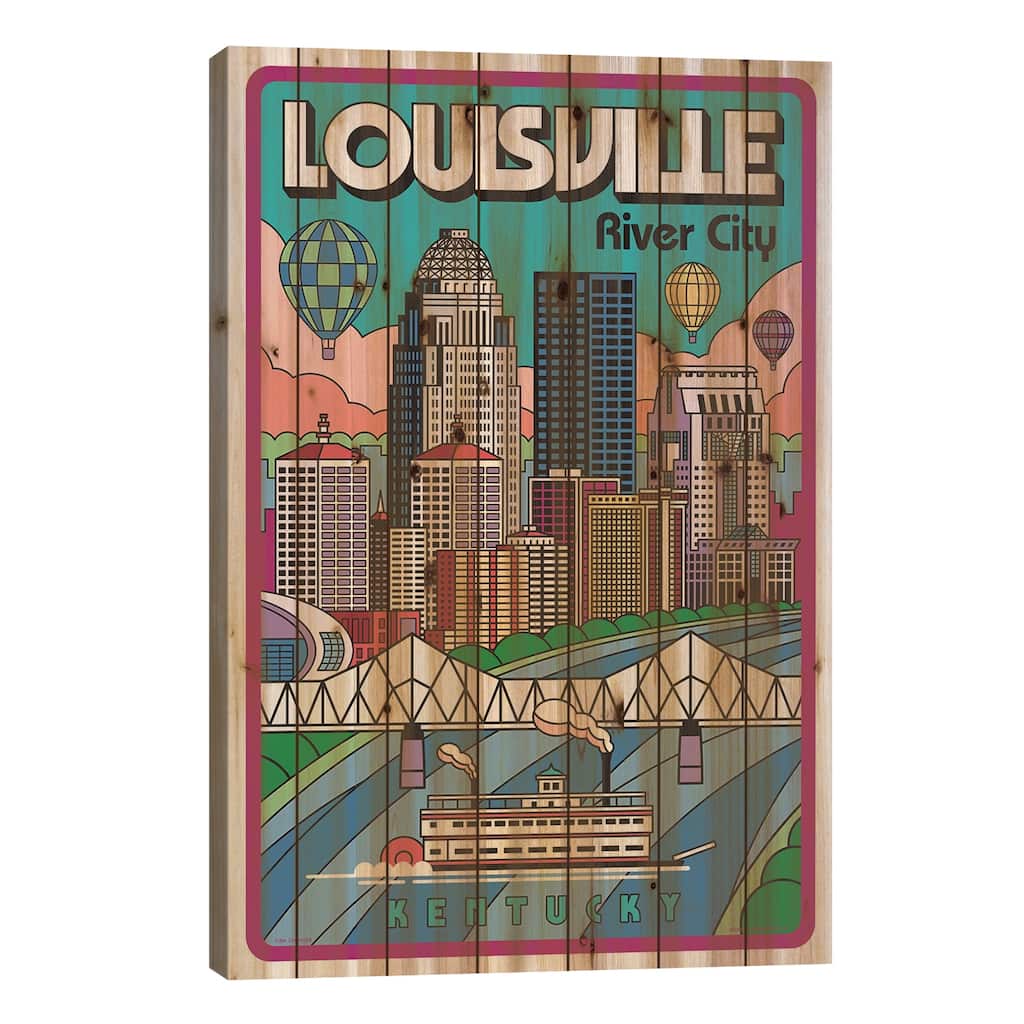 Louisville Pop Art Travel Poster Print On Wood by Jim Zahniser - Multi-Color