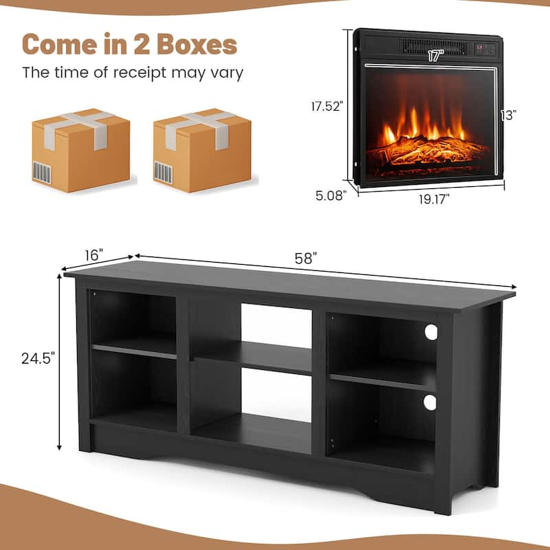 Gymax 58'' TV Stand with 18'' Electric Fireplace Heater 3-Adjustable