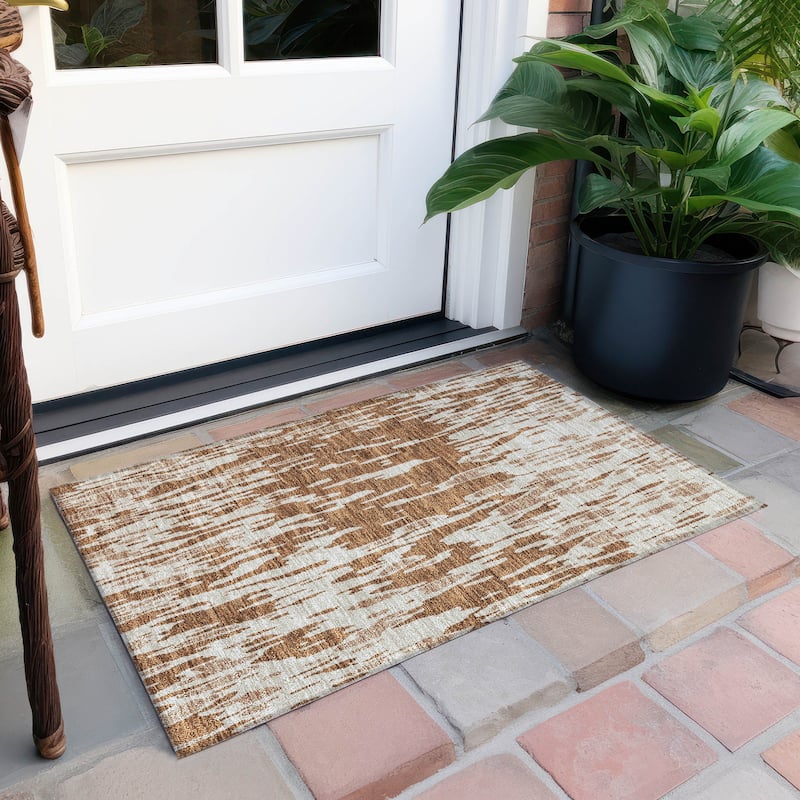 Machine Washable Indoor/ Outdoor Abstract Chantille Rug - Paprika - 1'8" x 2'6"
