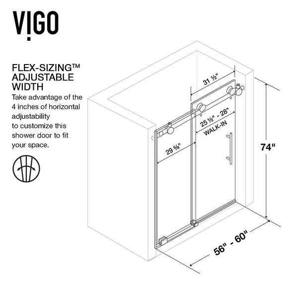 dimension image slide 3 of 7, VIGO Elan Adjustable Sliding Shower Door in Matte Black