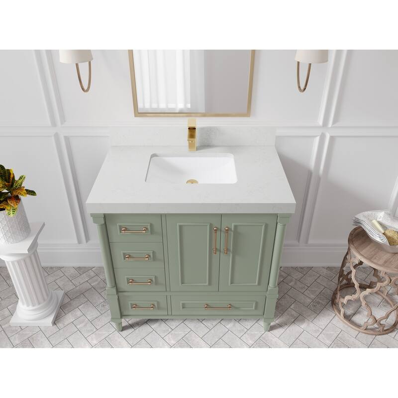 Willow Collections 36 in. W x 22 in. D Reeded Aberdeen Center Right Offset Sink Bathroom Vanity with Countertop