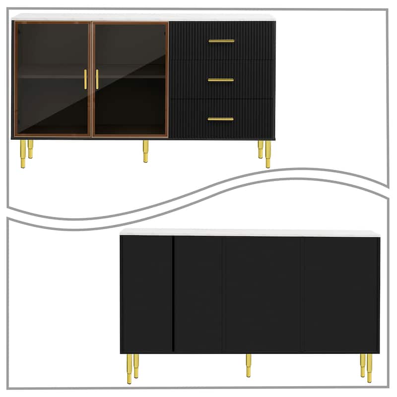 Modern Stylish Wooden Sideboard with 2 Amber-yellow Tempered Glass Doors