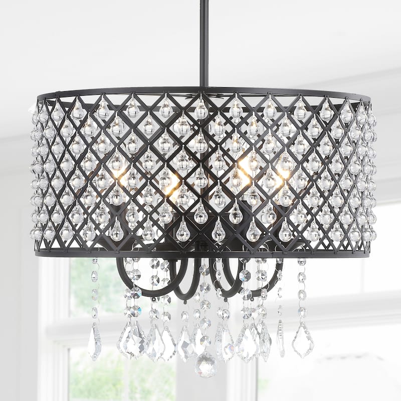 Avah Metal/Crystal Adjustable LED Drop Chandelier, Black/Clear by JONATHAN Y