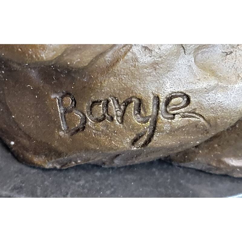Signed Barye African Wild Cat Jungle Lion Bronze Statue Sculpture Figurine Art
