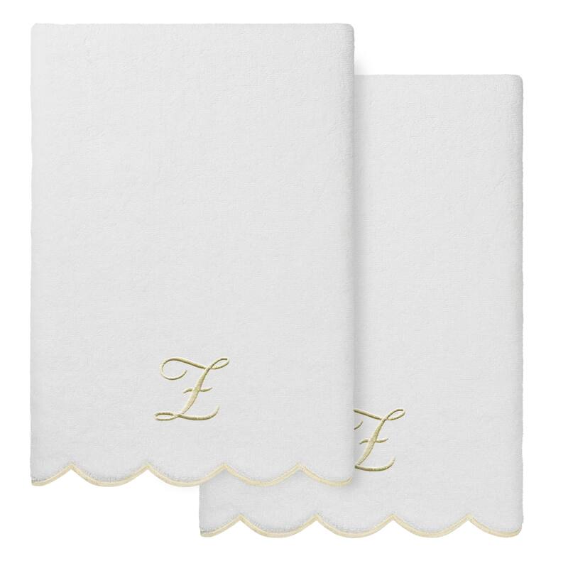 Authentic Hotel and Spa 100% Turkish Cotton Beige ADORNIA Scallop Personalized 2 Piece Bath Towel Set - 2 Bath Towels - Z