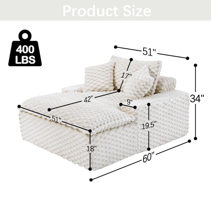 51" Oversized Chaise Lounge Upholstered Chair Indoor Single Sofa with 2 Pillows for Living Room Bedroom