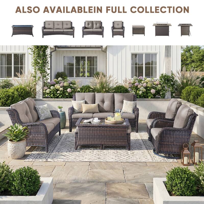 Pocassy Outdoor Patio Wciker Sofa Furniture Set of Chair Table.
