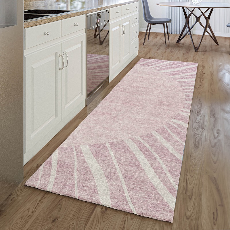 Premium Washable Super Soft Contemporary Rays Mayfield Rug - Blush - 2' 3" x 7' 6" - Runner