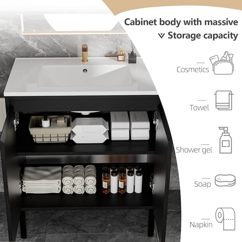 30 Inch Bathroom Vanity with Sink, Floor Standing Cabinet with Soft-Close Drawers and Modern Storage Design