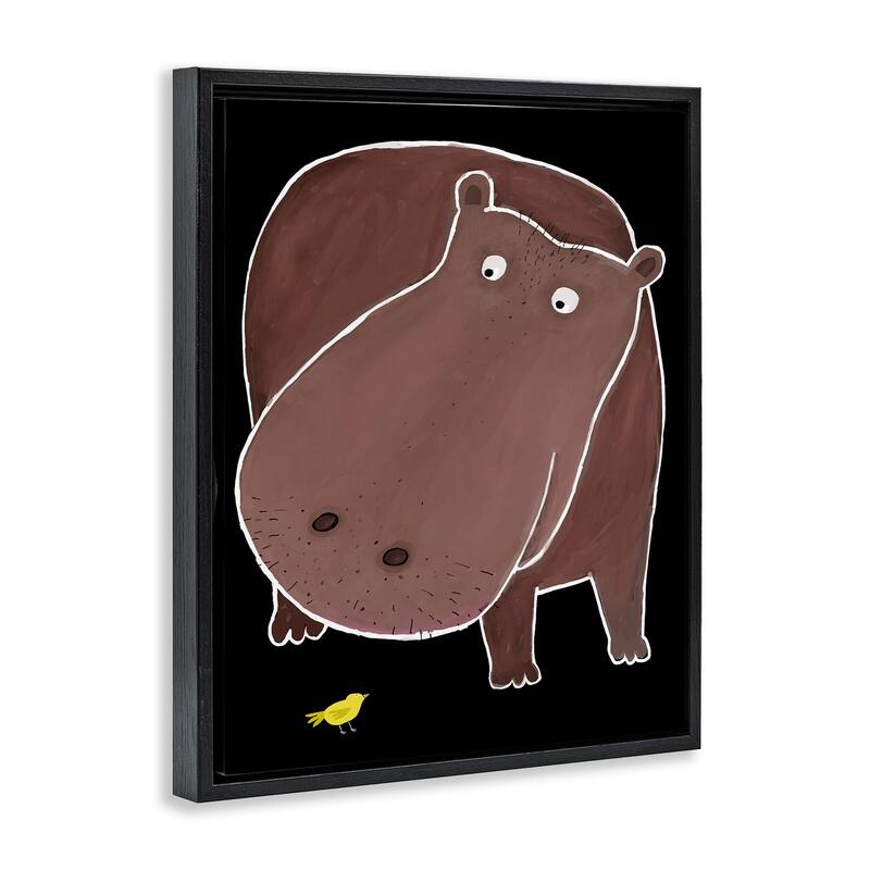 Stupell Hippo & Bird on Black Framed Floater Canvas Wall Art Design By Carla Daly