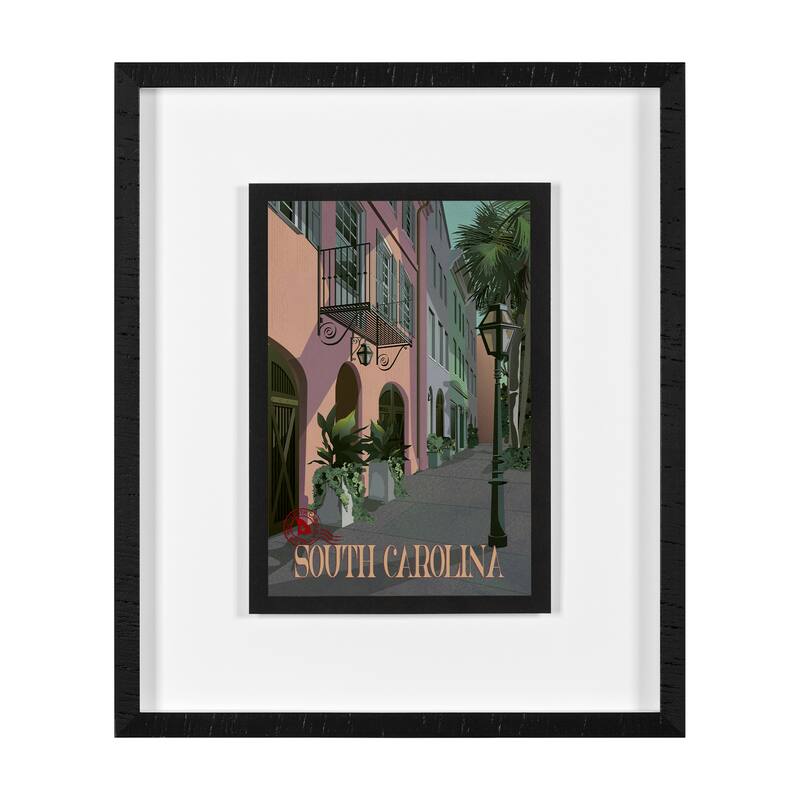 South Carolina Go USA by Mercana Studio a Hand Embellished Framed Art Print Series - 22 x 26 - Black