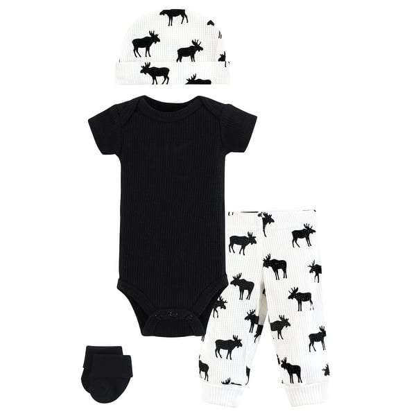slide 1 of 1, Hudson Baby Boys Thermal Preemie Layette Set 4pc Short Sleeve Outfit, Moose, Preemie - Moose Short Sleeve Preemie - Moose Short Sleeve