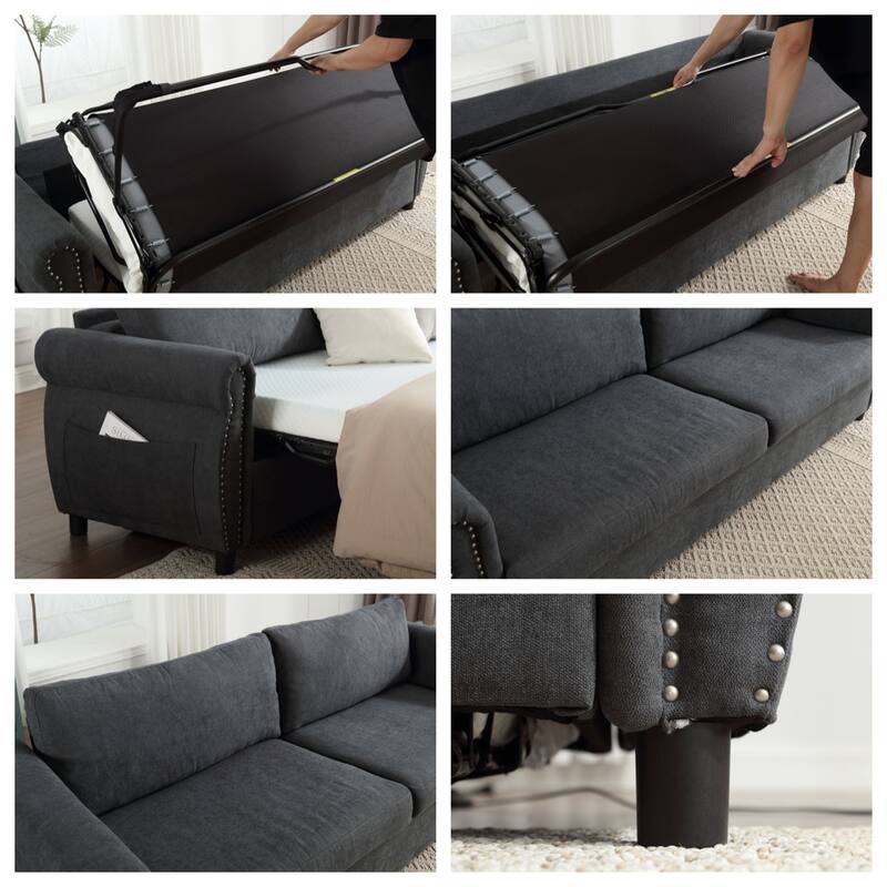 2 in 1 Polyester Sofa Bed with Mattress and Legs for Bedroom