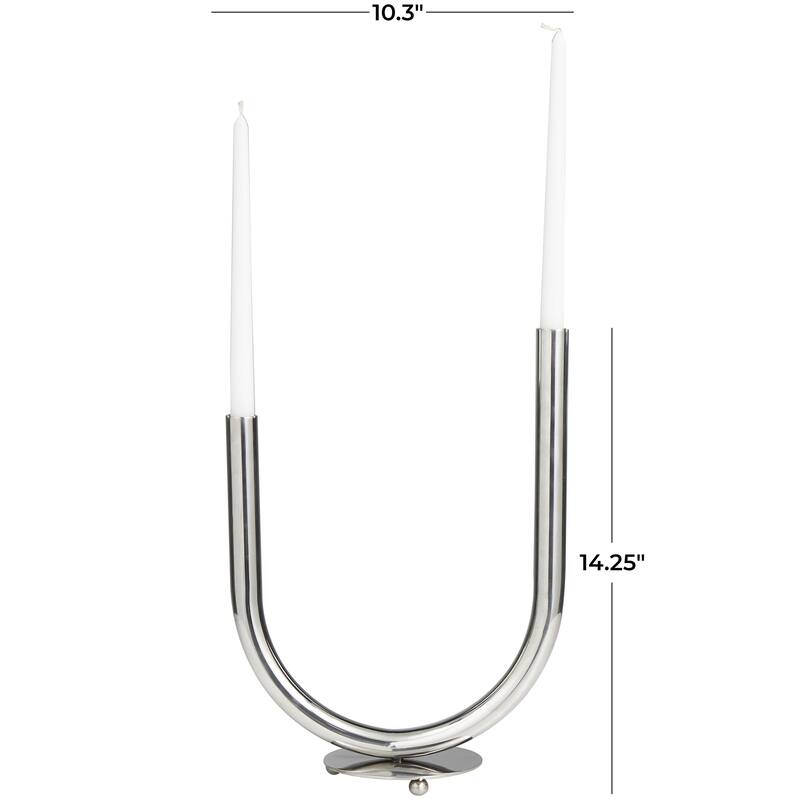 Stainless Steel Metal Abstract U-Shaped Candelabra - Silver - Roche River Decor