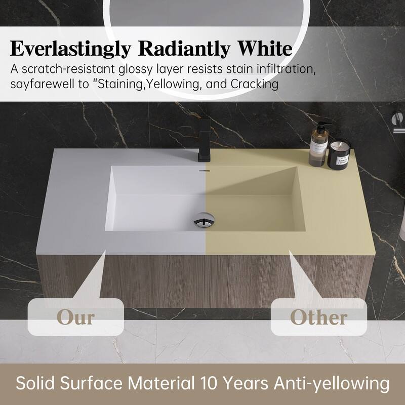 MEDUNJESS 39" Bathroom Sink Solid Surface Bathroom Vessel Sink - 39''