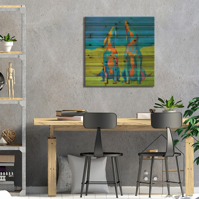 Howling Hounds Print On Wood by Phyllis Adams - Multi-Color