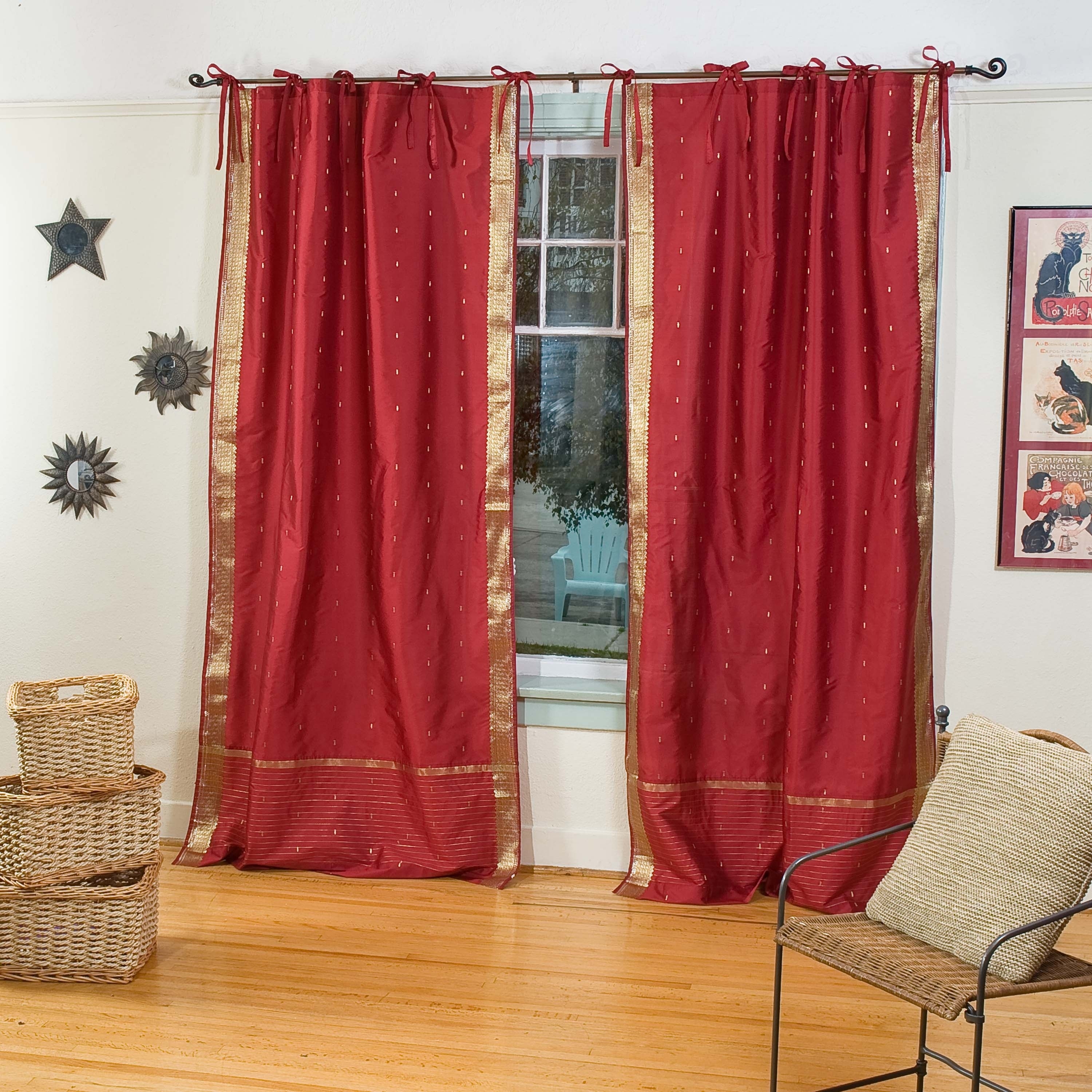 Grand Swipe Professor Maroon Tie Top Sheer Sari Curtain / Drape / Panel - Pair - - 18541351
