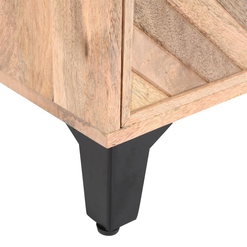 Roomfitters Solid Wood Nightstand, Hand-Carved Bedside Table Storage Cabinet with Drawer and Mango Wood Frame, Natural