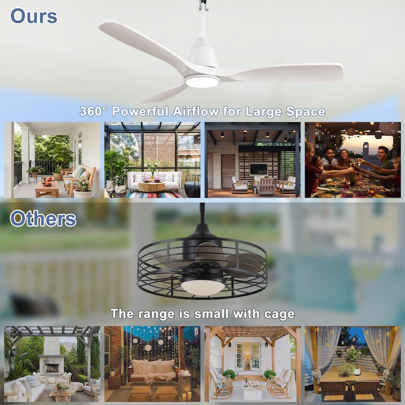 Waterproof Outdoor Ceiling Fan with Light: Plug-in Hanging Fan, Remote App Control, 3CCT, 6-Speed