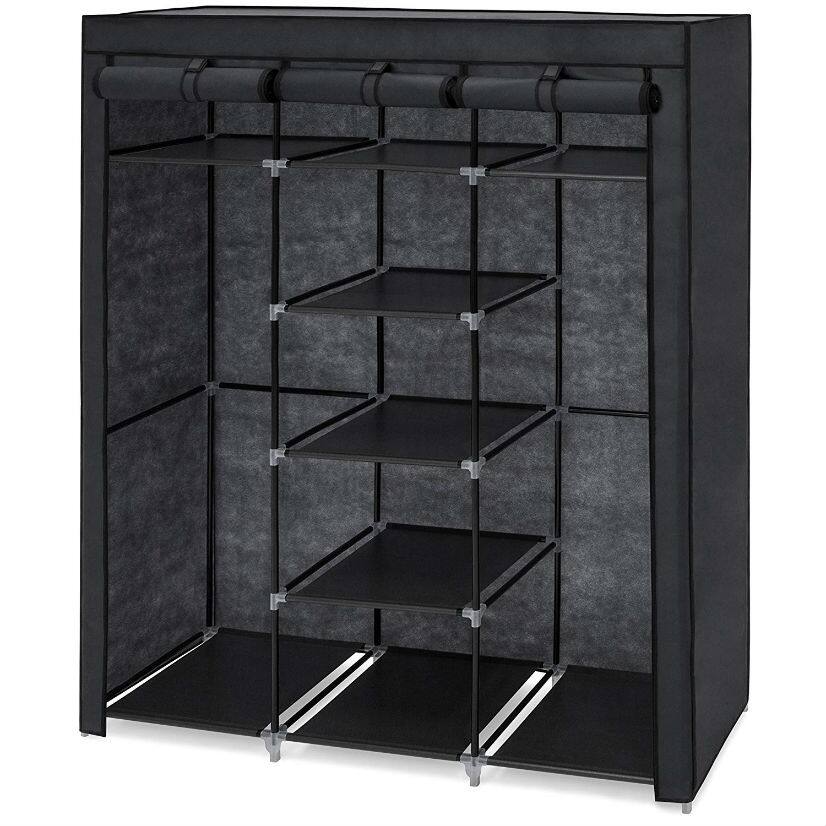 Daily Boutik Black 59-inch Portable Wardrobe Storage Closet with 9 Shelves