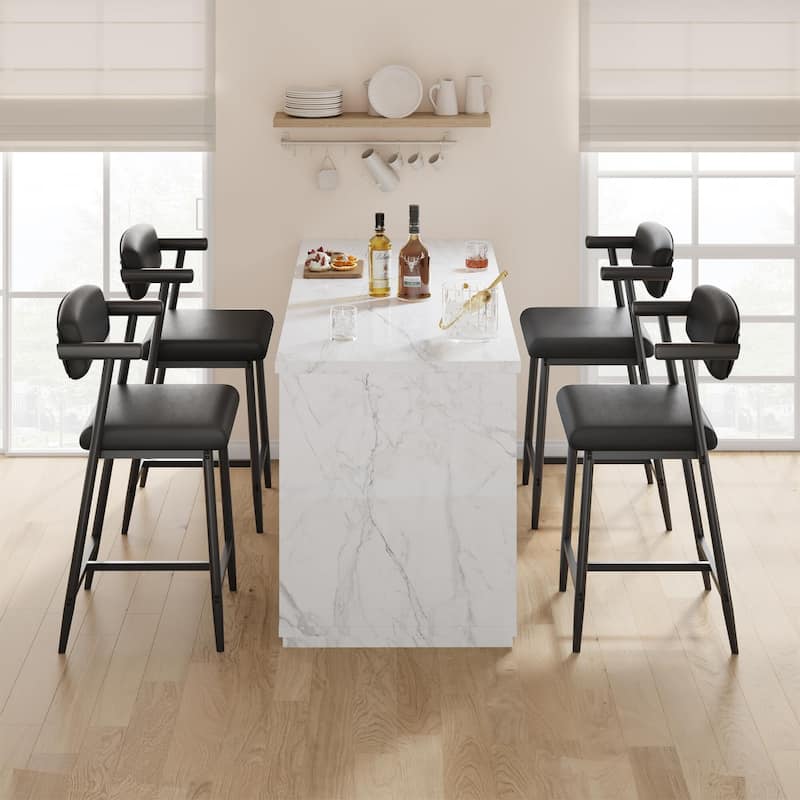 26" Counter Height Bar Stools Set of 2/4 with Arms, 2PCS/4PCS Modern Bar Stools Set with Back & Upholstered Wider Seat
