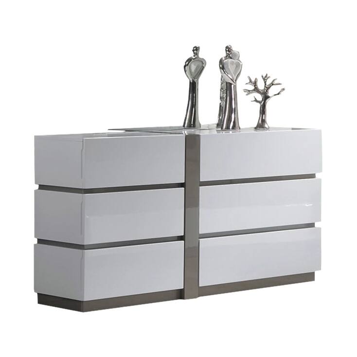 Somette Mehdi Gloss White/ Grey 6-drawer Dresser