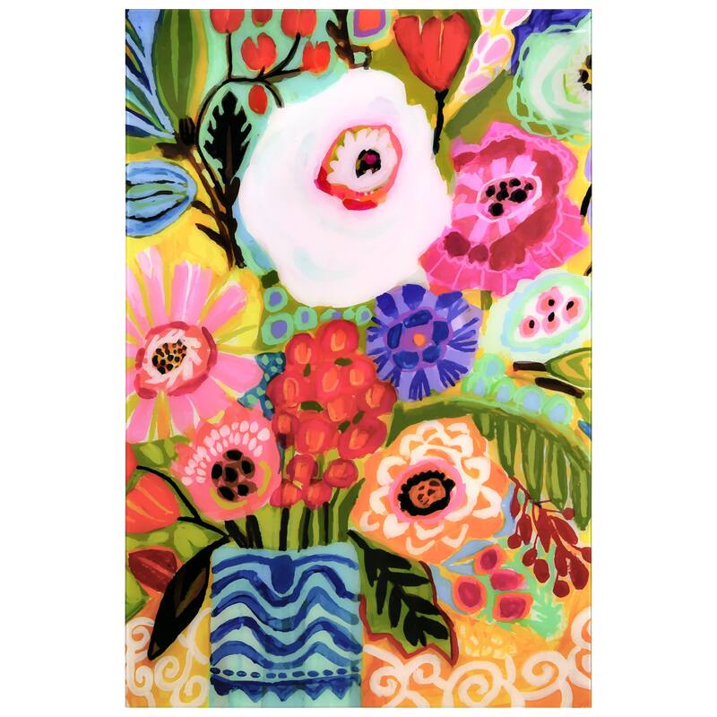 Empire Art"Fresh Flowers in Vase I" Frameless Tempered Glass Wall Art - 32 x 48