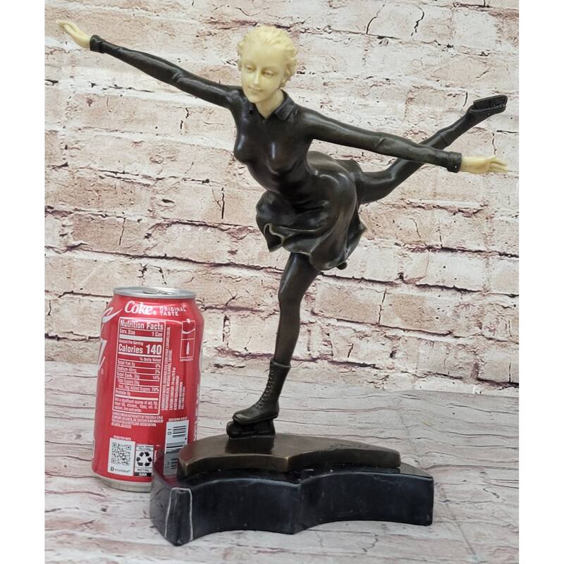 Figure Skating Ice Skater Hot Cast Bronze Female Figure On Marble Base