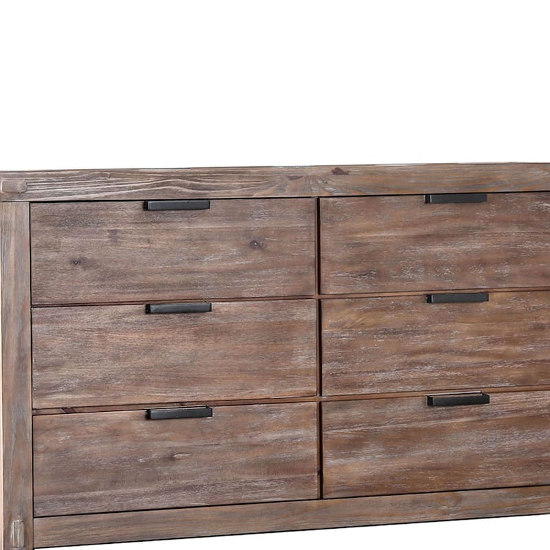 6 Drawer Rustic Style Wooden Dresser with Block Legs, Brown