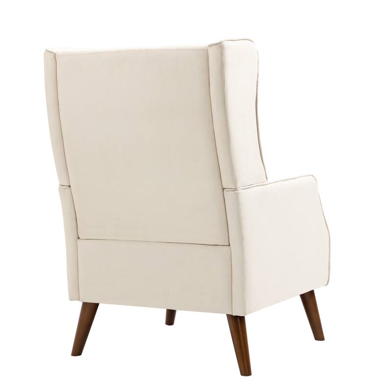 Cotton Linen Accent Chair with Wood Legs