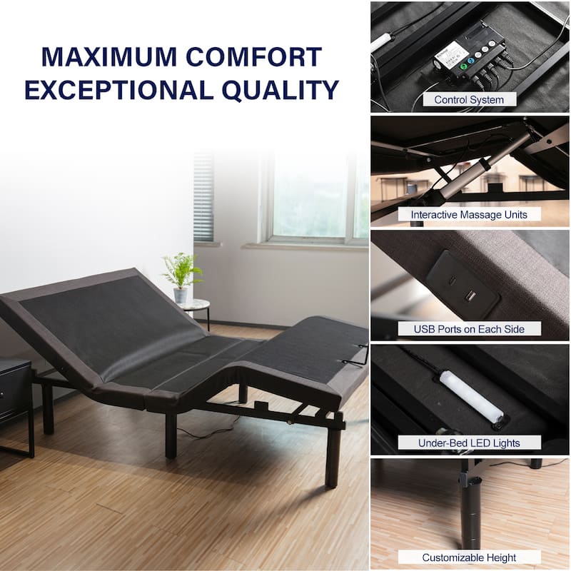 Adjustable Bed Frame for Storage Beds, Zero G, USB Charging Station, Wireless Remote Head and Foot Incline