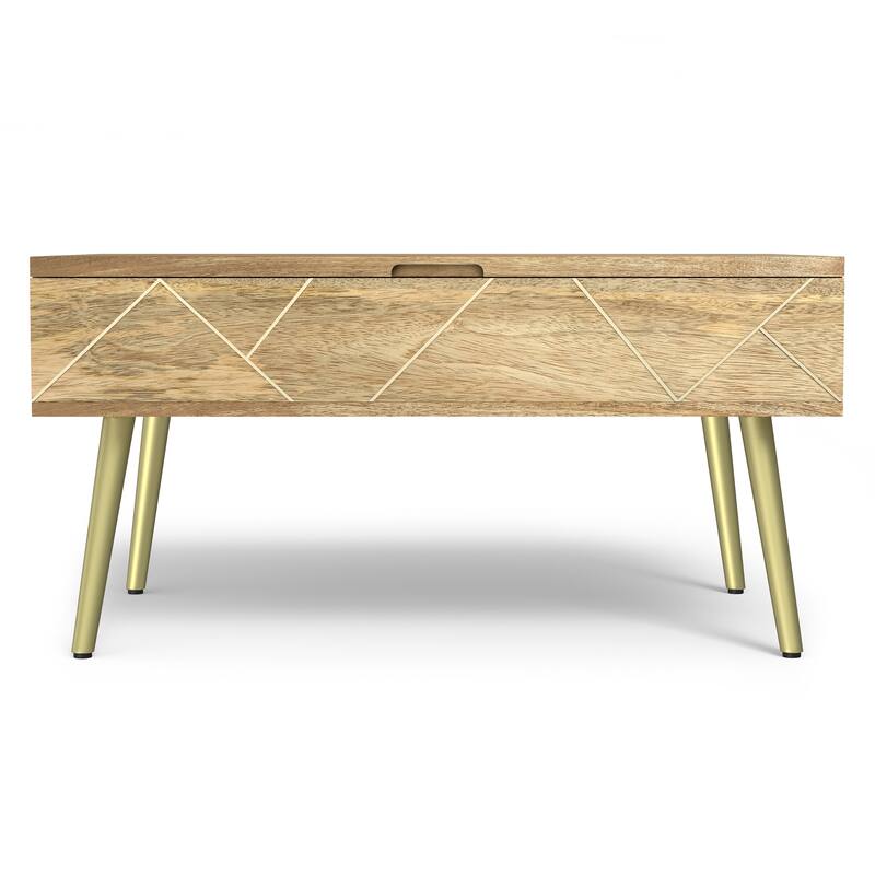 Simpli Home Jager SOLID MANGO WOOD 36" Wide Rectangle Modern Lift Top Coffee Table in Natural - 36 inch Wide