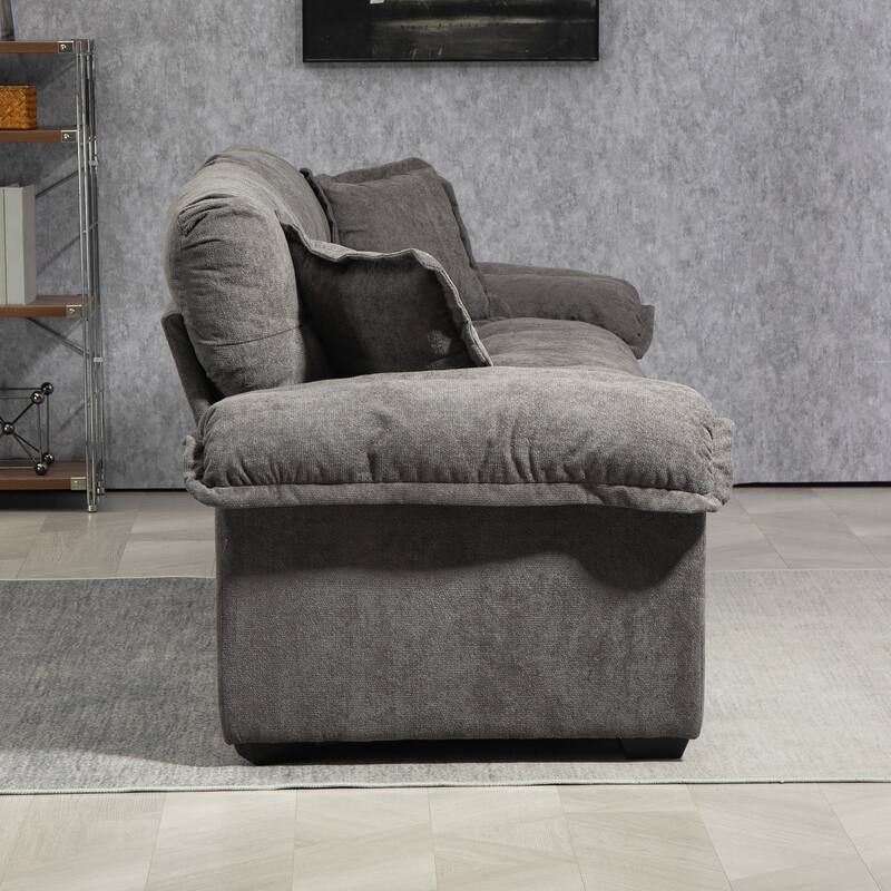 Luxurious 84" Chenille Fabric Recliner Sofa with Memory Foam and 2 Throw Pillows for Small Spaces