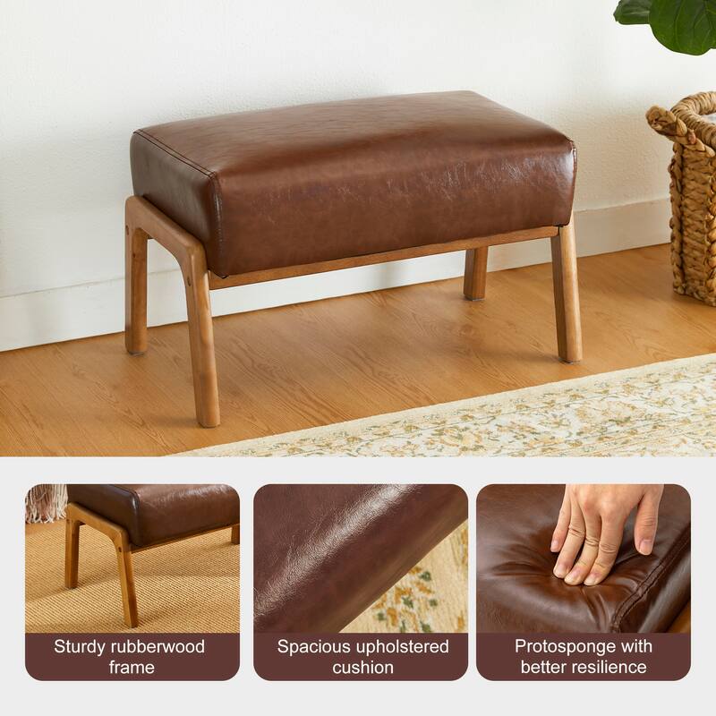 Glitzhome 30.75"H Mid-Century PU Leather Armchair with Ottoman Set