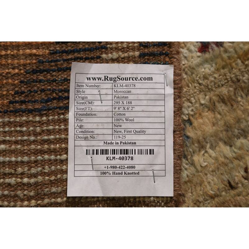 Multi-Color Moroccan Oriental Area Rug Hand-Knotted Wool Carpet - 6'2" x 9'8"