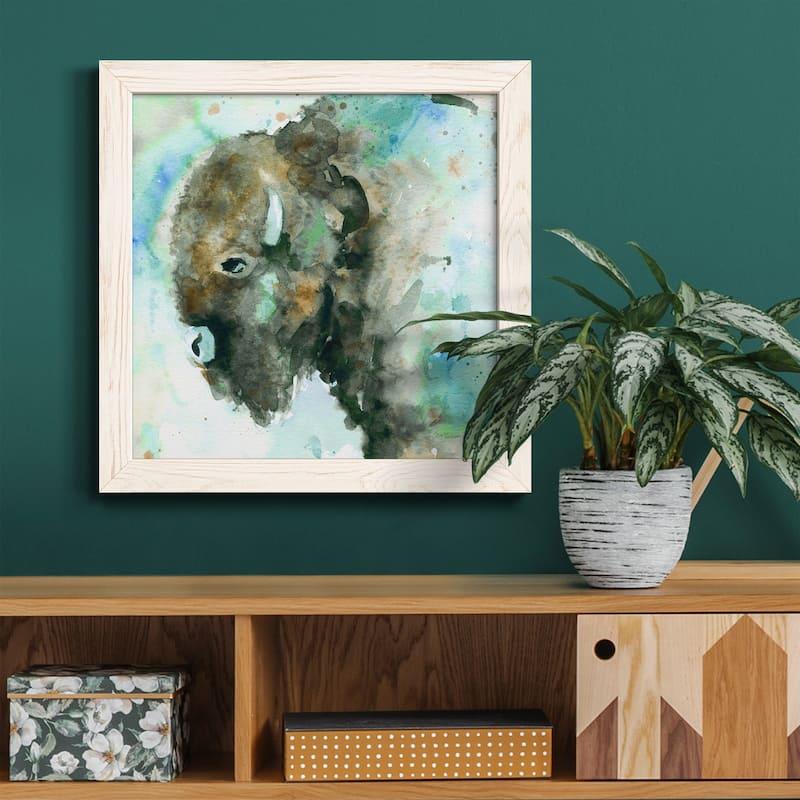 Buffalo On Blue-Premium Framed Canvas - Ready to Hang