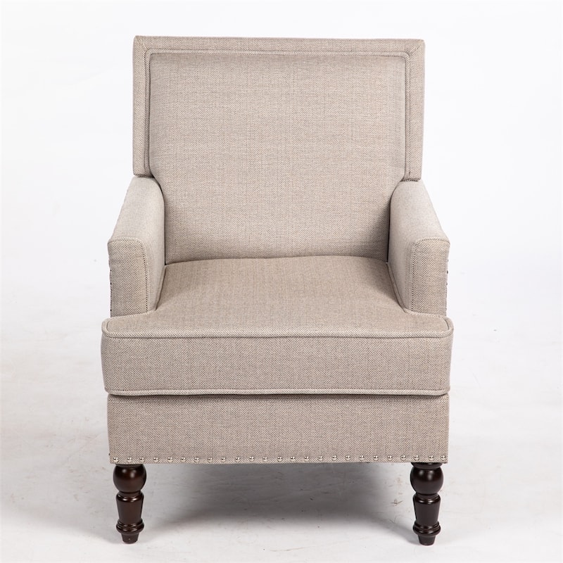 Linen Upholstered Accent Chair with Nailhead Trim and Wood Frame - Grey