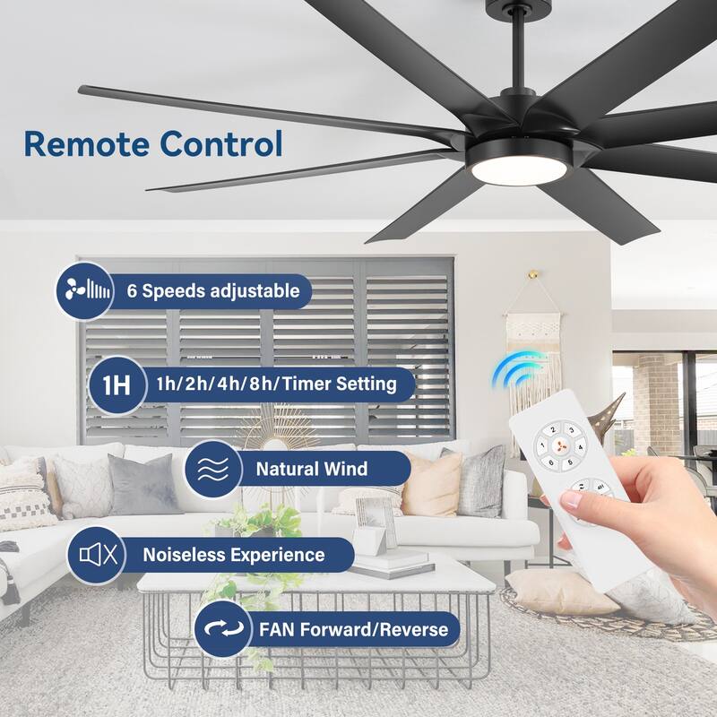 72-inch Large LED Ceiling Fan with Light and Remote(8-Blades)