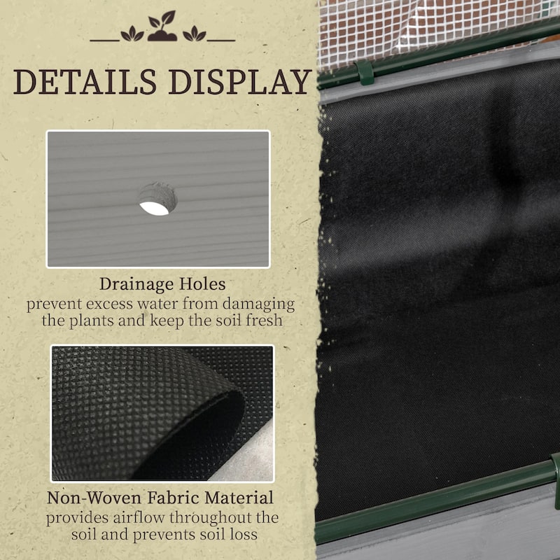 Outsunny Raised Garden Bed with PE Greenhouse Cover Outdoor Elevated Wood Planter Box for Herbs and Vegetables