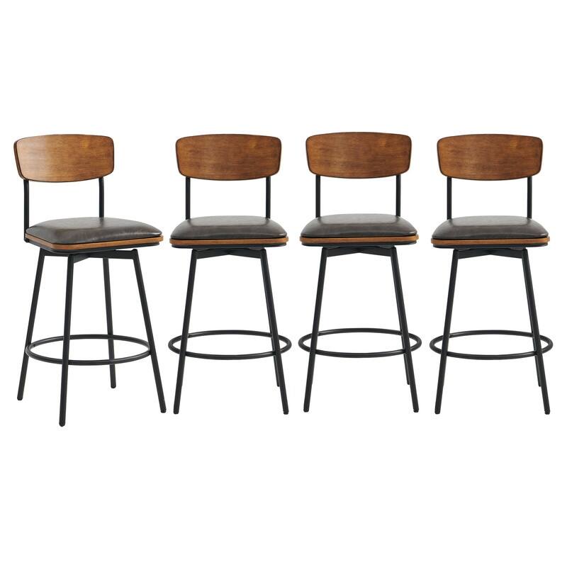 Spruce & Spring Claire Swivel Counter Height Bar Stool Set - Set of 4 - Dark Grey-Faux Leather - Counter Height