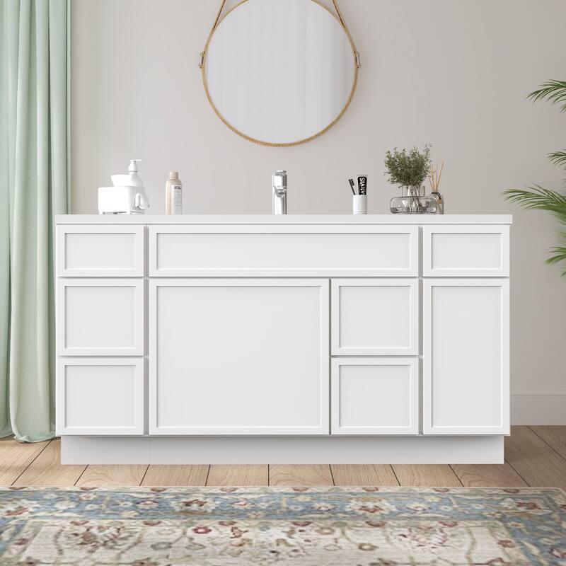 Vanity Art 60" Birch Freestanding Bathroom Vanity Cabinet without Top - White