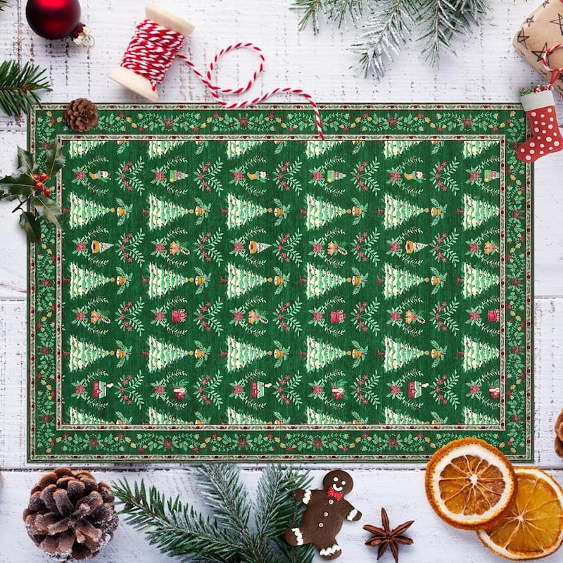 Soft Low Pile Festive Washable Christmas Area Rug for Xmas Holiday Decor, Green - 4*6ft
