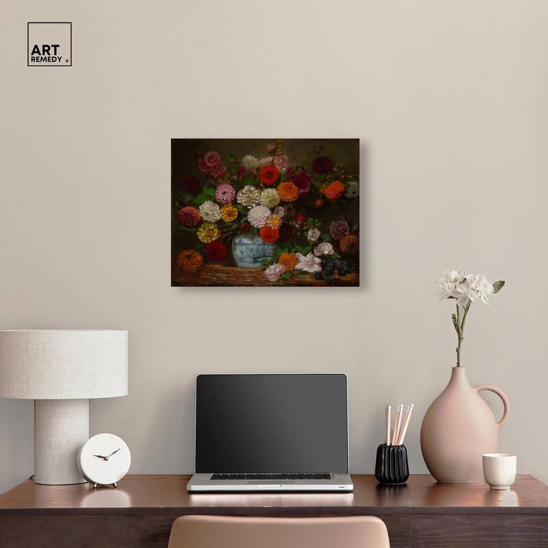 Still Life with Dahlias Canvas by Art Remedy, Gallery Wrapped