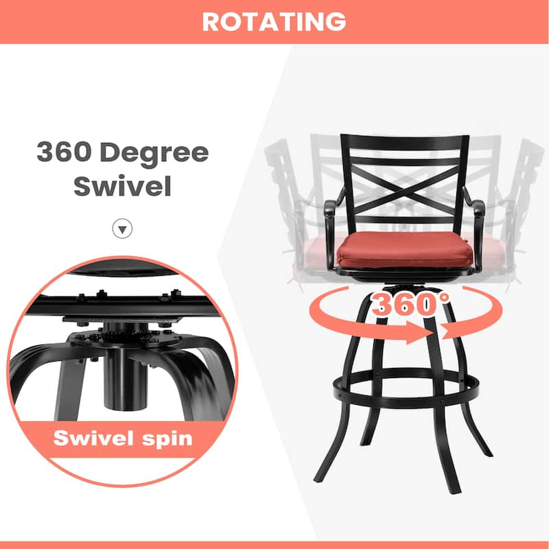 Outdoor Patio Bar Stools Aluminum Swivel Bar Chair with Sunbrella Cushion - 21.7 in W x 16.5 in D x 46 in H