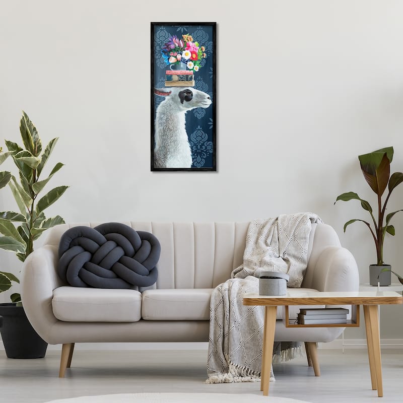 Stupell Llama with Book & Flower Arrangement Framed Giclee Art Design By Heather Gauthier