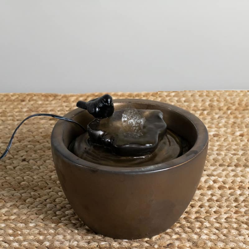Foreside Home & Garden Bronze Bird on Leaf Indoor Water Fountain With Pump - 7x7x7.5